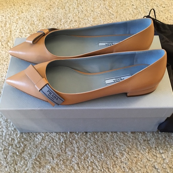 Prada Shoes - Prada Logo Bow Pointy Toe Flats